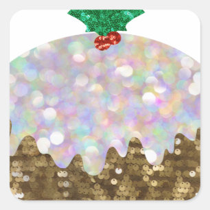 sequin christmas puddings square sticker