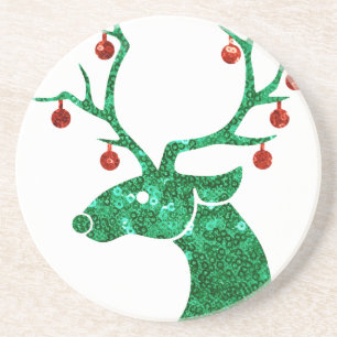 sequin christmas reindeer coaster