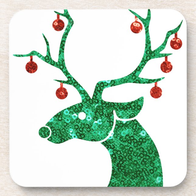 sequin christmas reindeer coaster (Front)