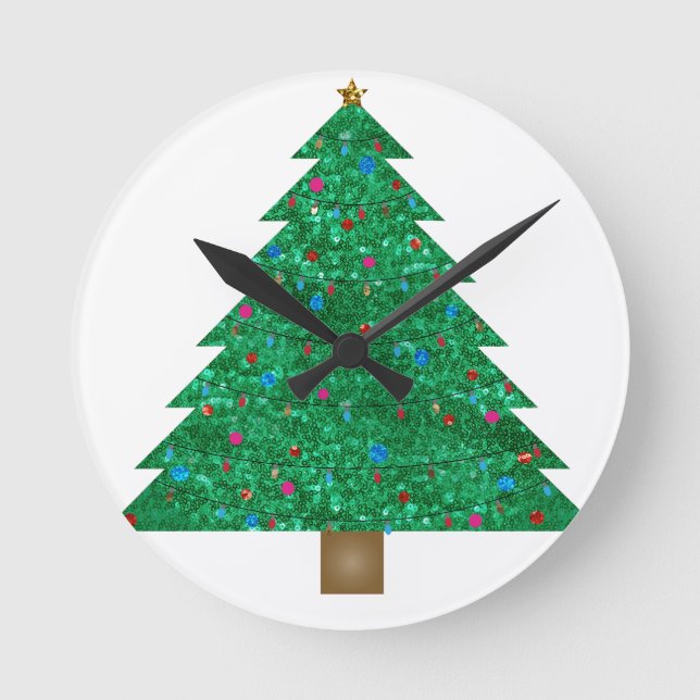 sequin christmas tree round clock (Front)