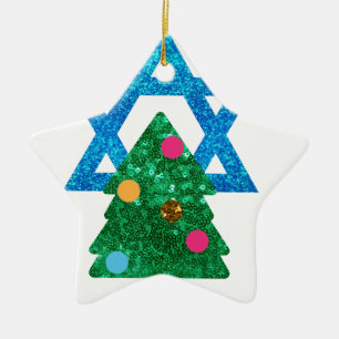 sequin christmukkah hanukkah ceramic tree decoration