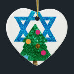 sequin christmukkah hanukkah ceramic tree decoration<br><div class="desc">christmukkah, "star of david", "christmas tree", christmas, xmas, "ugly christmas", interfaith, "inter faith", christian, chrismukkah, hanukkah, chanukkah glitter, sequins, jewish, holidays, jew, neon pink blue white blank</div>