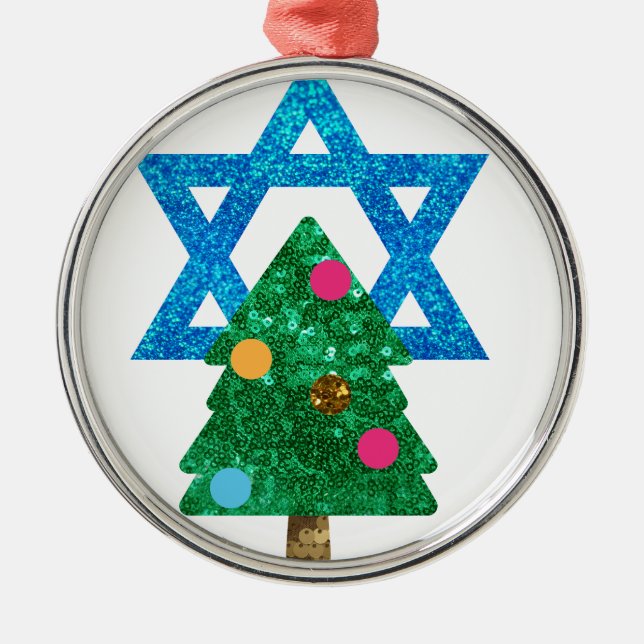 sequin christmukkah hanukkah metal tree decoration (Front)