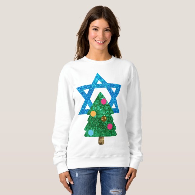 sequin christmukkah hanukkah womens sweatshirt (Front Full)