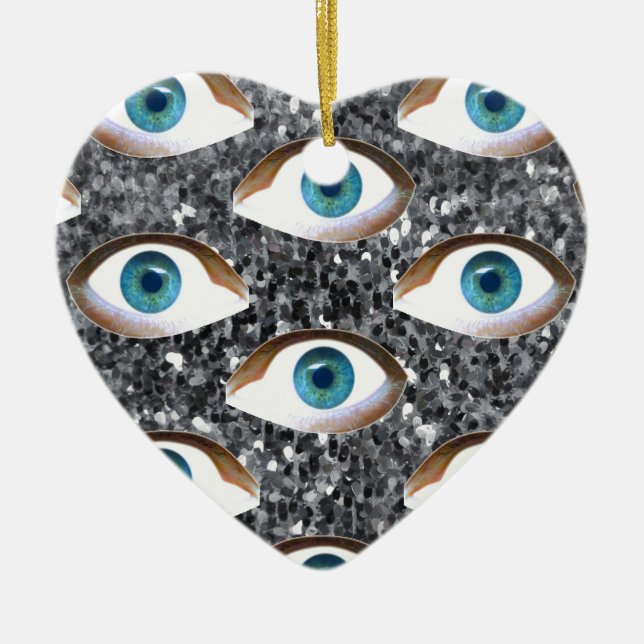 sequin eyes ceramic tree decoration (Front)