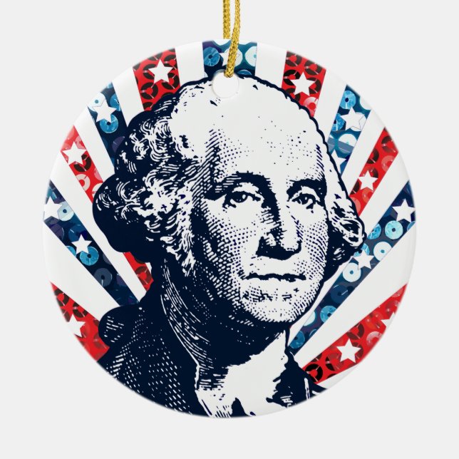 sequin george washington ceramic tree decoration (Front)