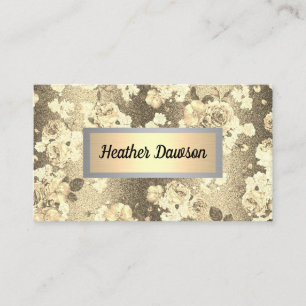 Sequin Glitter Gold Floral Pattern Business Card
