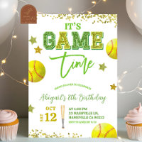 Sequin Glitter Softball Girl birthday invitat