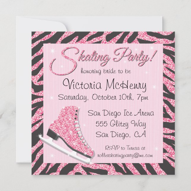 Sequin Glittering Ice Skating Party Invitations (Front)