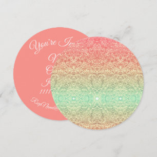 Sequin lace pattern gradient pink gold green invitation