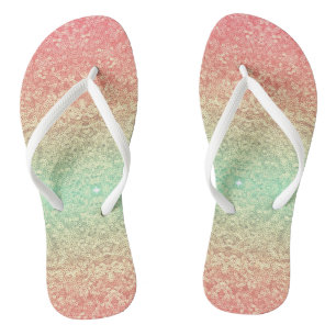 Sequin lace pattern gradient pink gold green jandals
