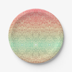 Sequin lace pattern ombre pink gold green paper plate