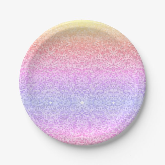 Sequin lace pattern ombre pink gold purple paper plate (Front)