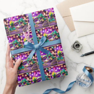 Sequin Mardi Gras Mask With Beads Wrapping Paper