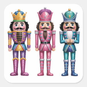 Sequin Nutcracker Christmas Family Preppy Xmas Square Sticker