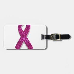sequin pink breast cancer awareness luggage tag