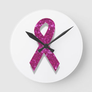 sequin pink breast cancer awareness round clock