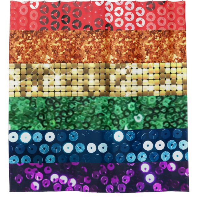 sequin pride flag bathroom shower curtain (Front)