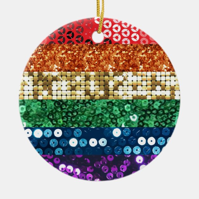 sequin pride flag ceramic tree decoration (Front)