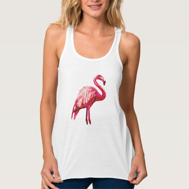 Sequin Printed Tropical Flamingo Bird, Singlet (Front)