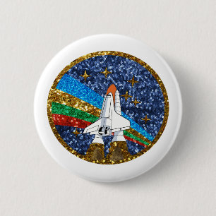 sequin space ship 6 cm round badge