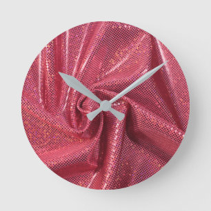 Sequin sparkle glitter coral pink round clock