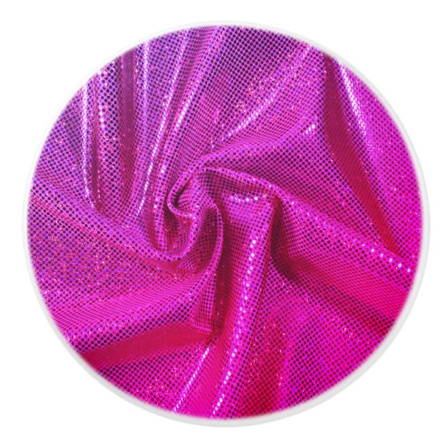 Sequin sparkle glitter look pink magenta ceramic knob (Front)