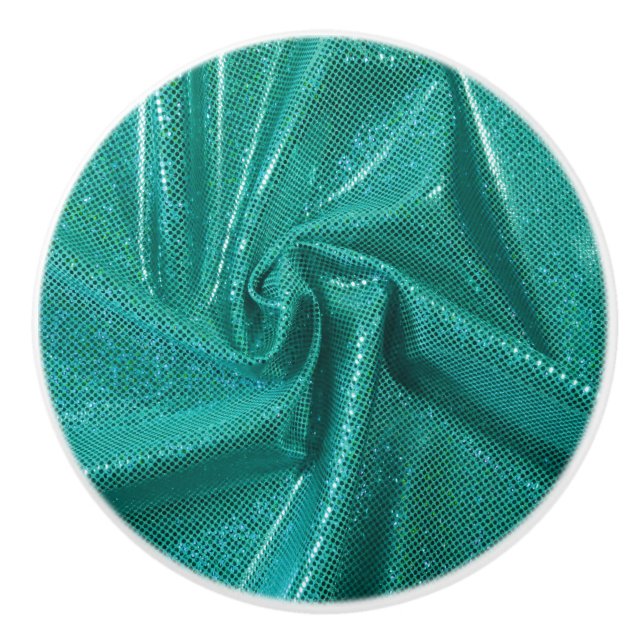 Sequin sparkle look teal green ceramic knob (Front)