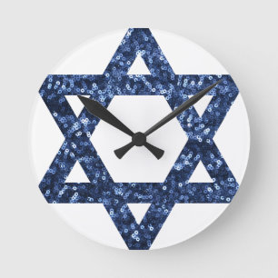 sequin star of david round clock