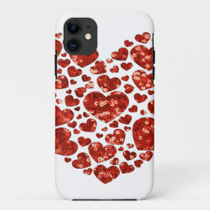 sequin valentines day heart iPhone 11 case