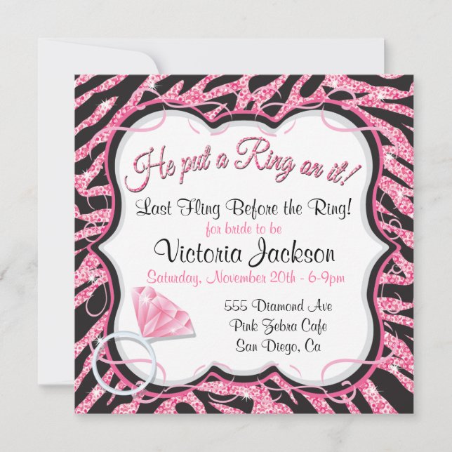 Sequin Zebra Print Bachelorette Party Invitation (Front)