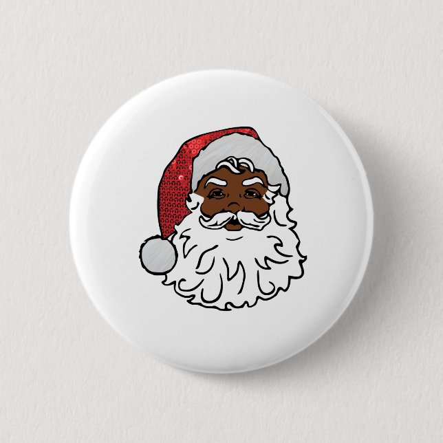 sequined black santa claus 6 cm round badge (Front)