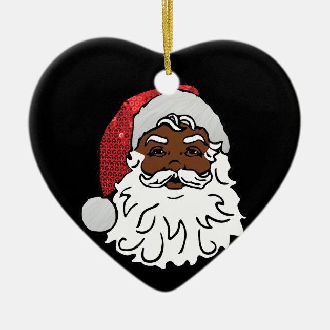 sequined black santa claus ceramic tree decoration (Front)
