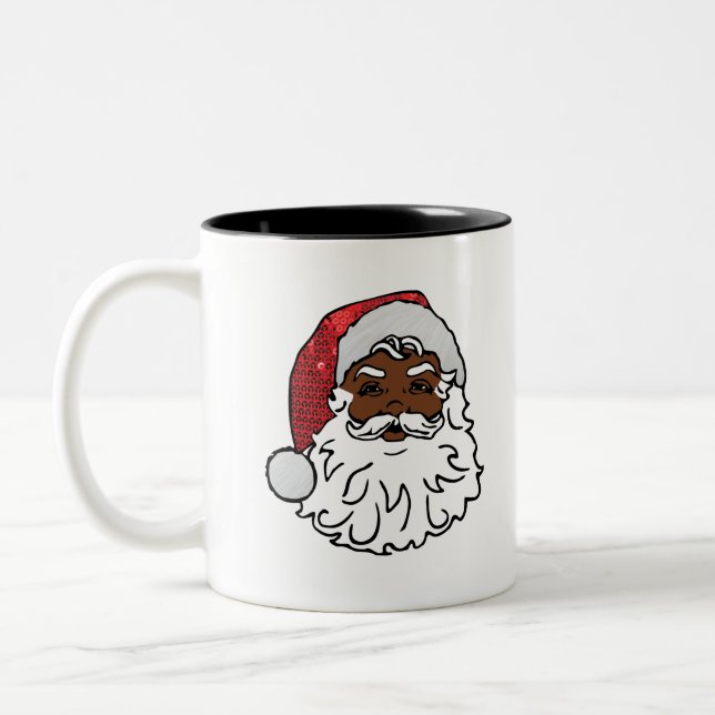 sequined black santa claus Two-Tone coffee mug (Left)