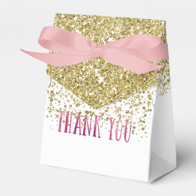 Sequined Gold and Rose Watercolor Thank You Favour Box (Front Side)