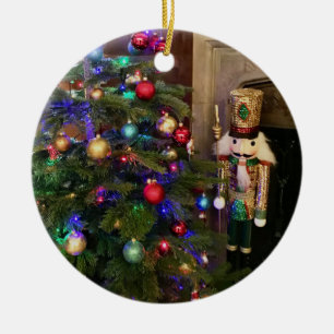 Sequined Nutcracker Soldier and Christmas Tree Ceramic Tree Decoration