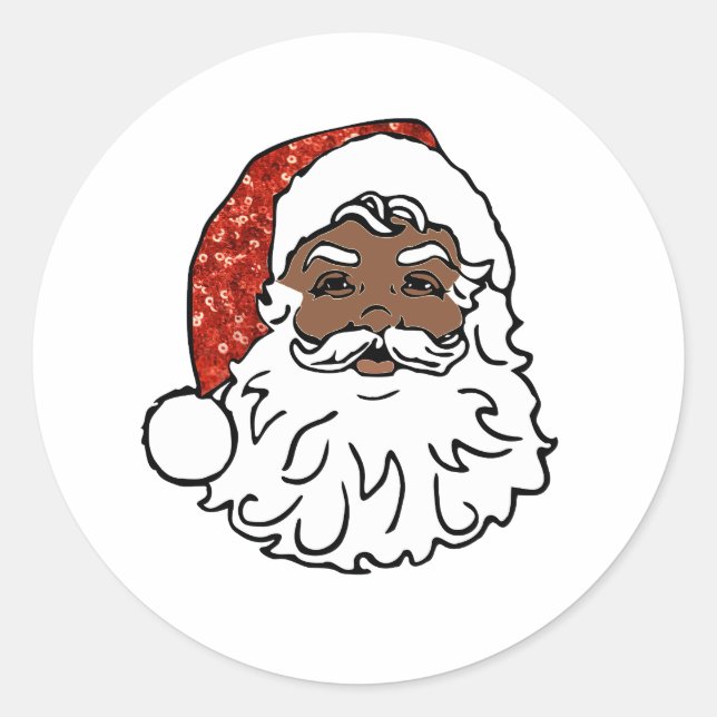 sequins black santa claus classic round sticker (Front)