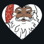 sequins black santa claus heart sticker<br><div class="desc">"black santa", "african american", "afro american", "african christmas""african santa", kwanzaa, kwanza, "black christmas""santa claus", christmas, xmas, "red white", sequins, glitter, santa, "funny christmas", retro, </div>