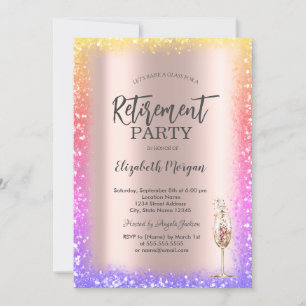 Sequins Colourful Frame Rose Gold Retirement  Invitation