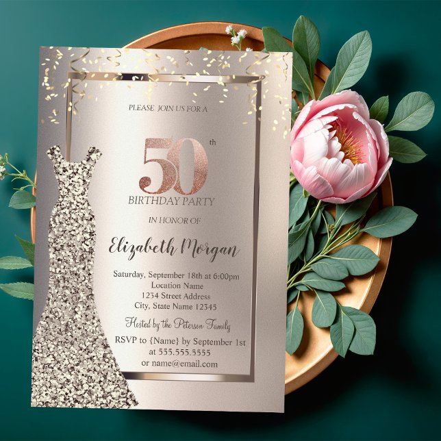Sequins Dress Confetti Ivory 50th Birthday Invitation (Creator Uploaded)