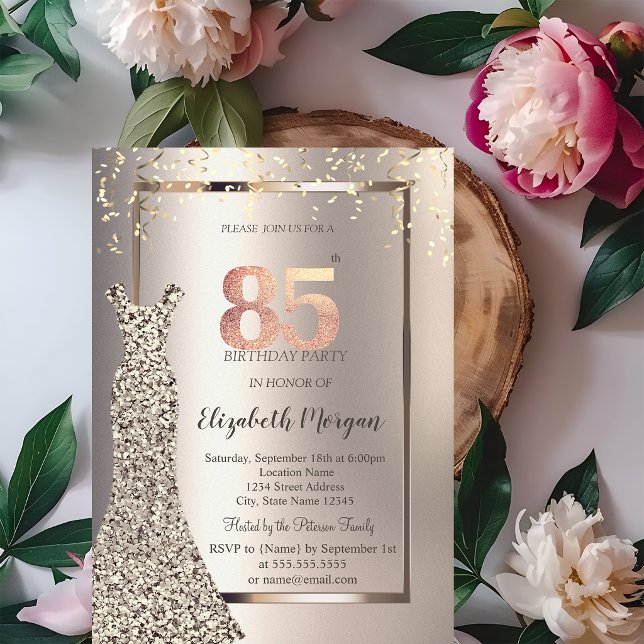 Sequins Dress Confetti Ivory 65th Birthday Invitation (Creator Uploaded)