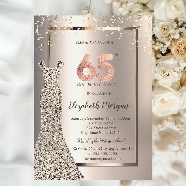 Sequins Dress Confetti Ivory 65th Birthday Invitation (Creator Uploaded)
