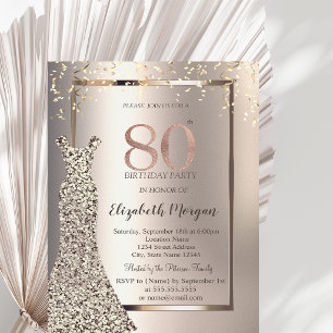 Sequins Dress Confetti Ivory 80th Birthday Invitation