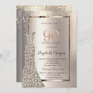 Sequins Dress Confetti Ivory 90th Birthday Invitation