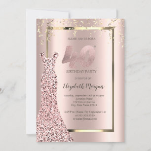 Sequins Dress Rose Gold 40th Birthday Invitation