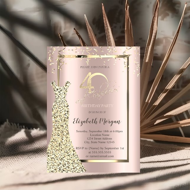 Sequins Dress Rose Gold 40th Birthday Invitation (Creator Uploaded)