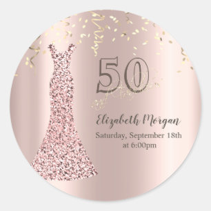 Sequins Dress Rose Gold 50th Birthday Classic Round Sticker