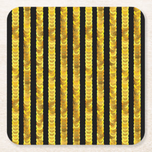 Sequins pattern, beads, rhinestones, 3D fashion. Square Paper Coaster