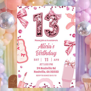 Sequins Pink Bow teenager Birthday Invitation