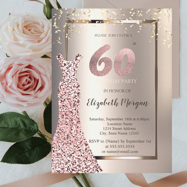 Sequins Rose Gold Dress Ivory 60th Birthday Invitation (Creator Uploaded)